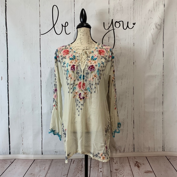 Johnny Was Tops - Johnny Was Butterfly Blouse Embroidered Boho Tunic